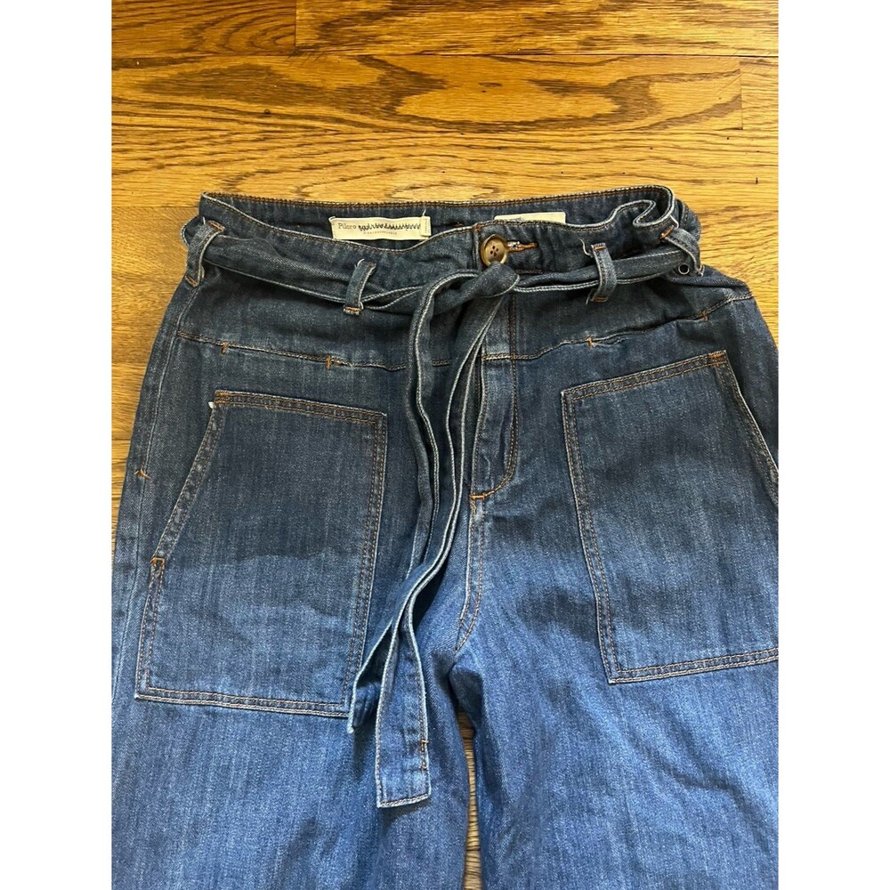 Pilcro Anthropologie High waist Rise Jeans Flare wide Leg Tie Waist Festival 30 - Picture 3 of 6